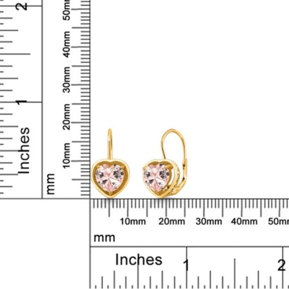 18K Yellow Gold 925 with 2.50 Cttw 7MM Peach Morganite Heart Leverback Earrings - Picture 5 of 5